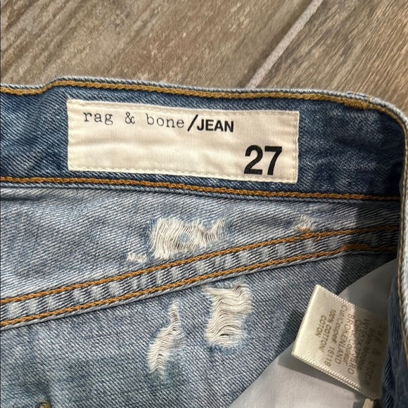 Rag & Bone Blue Distressed Jean Shorts with Raw-Cut Hems - Picture 2 of 6